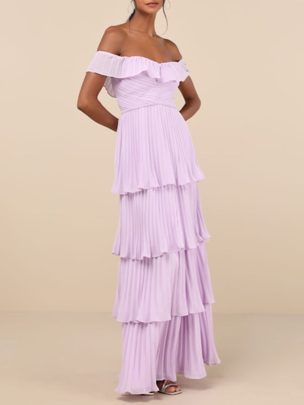 Lulus Always Remarkable Lavender Pleated Off-the-shoulder Maxi Dress Purple